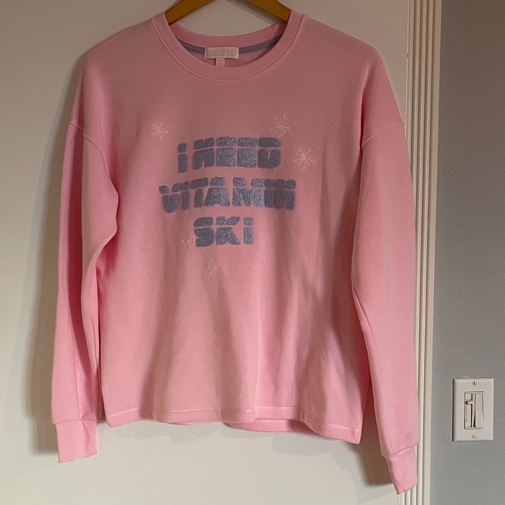 Size S Pink PJ Salvage Sweatshirt - “I NEED VITAMIN SKI” ⛷️ NWT